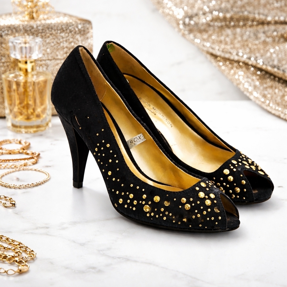 Sigerson Morrison for Target Black Studded Peep Toe Pumps Size 7.5 Gold Stud